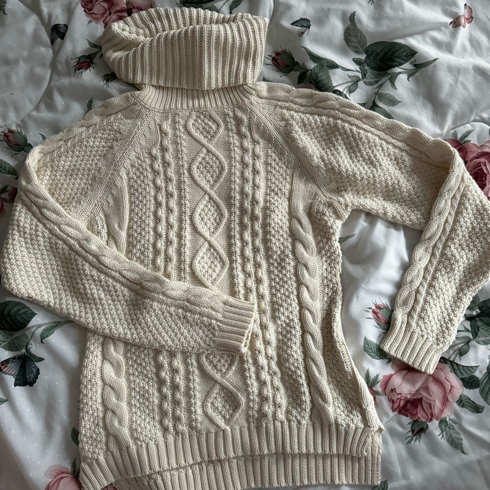 Cream Cable Knit Turtleneck Sweater